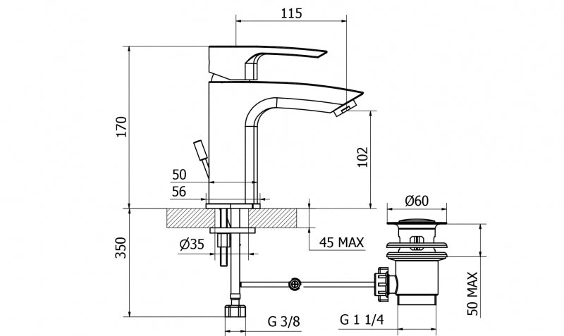 Miscelatore lavabo cromato con piletta a saltello 1"1/4 - serie: merida - marca: teorema