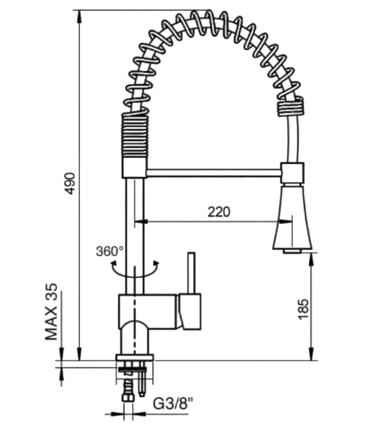 Miscelatore lavello con doccetta estraibile e molla - modello: luna
