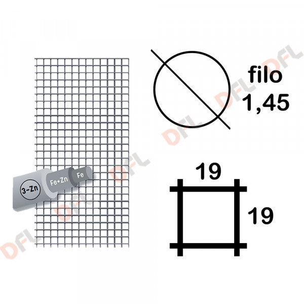 Rete elettrosaldata zincata 19x19 Tipo pesante H 1,00 x 25 MT FILO 1,45