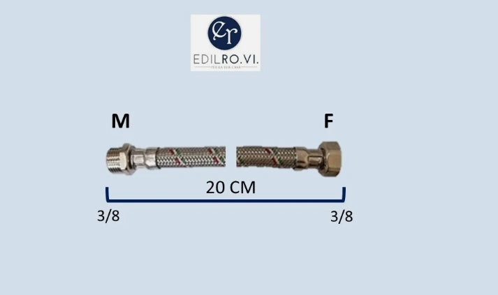 FLESSIBILE TRECCIA ACCIAIO INOX ACQUA RACCORDI IN OTTONE 1/2 3/8 M10 MF FF