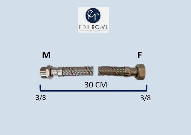 FLESSIBILE TRECCIA ACCIAIO INOX ACQUA RACCORDI IN OTTONE 1/2 3/8 M10 MF FF