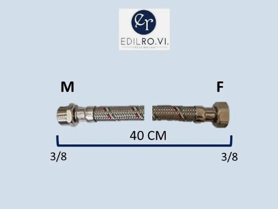 FLESSIBILE TRECCIA ACCIAIO INOX ACQUA RACCORDI IN OTTONE 1/2 3/8 M10 MF FF