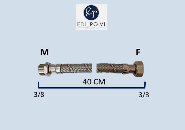 FLESSIBILE TRECCIA ACCIAIO INOX ACQUA RACCORDI IN OTTONE 1/2 3/8 M10 MF FF