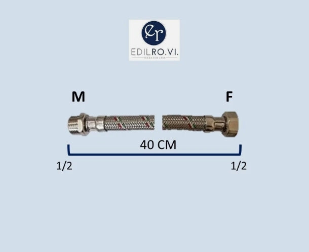 FLESSIBILE TRECCIA ACCIAIO INOX ACQUA RACCORDI IN OTTONE 1/2 3/8 M10 MF FF