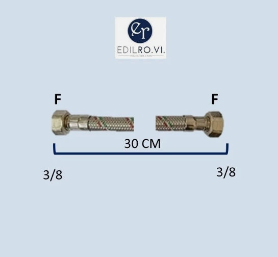 FLESSIBILE TRECCIA ACCIAIO INOX ACQUA RACCORDI IN OTTONE 1/2 3/8 M10 MF FF