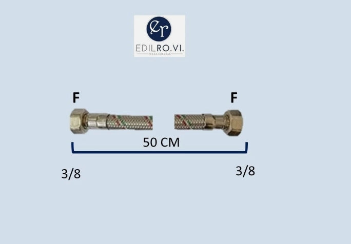 FLESSIBILE TRECCIA ACCIAIO INOX ACQUA RACCORDI IN OTTONE 1/2 3/8 M10 MF FF