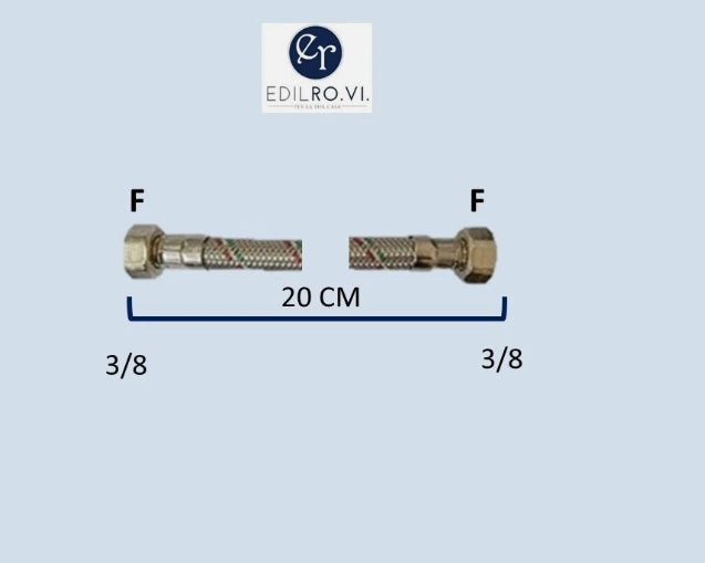 FLESSIBILE TRECCIA ACCIAIO INOX ACQUA RACCORDI IN OTTONE 1/2 3/8 M10 MF FF