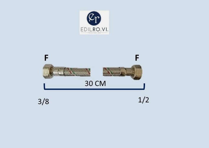 FLESSIBILE TRECCIA ACCIAIO INOX ACQUA RACCORDI IN OTTONE 1/2 3/8 M10 MF FF