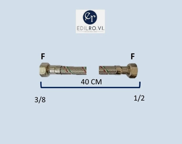 FLESSIBILE TRECCIA ACCIAIO INOX ACQUA RACCORDI IN OTTONE 1/2 3/8 M10 MF FF