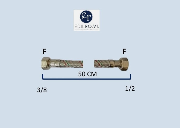FLESSIBILE TRECCIA ACCIAIO INOX ACQUA RACCORDI IN OTTONE 1/2 3/8 M10 MF FF