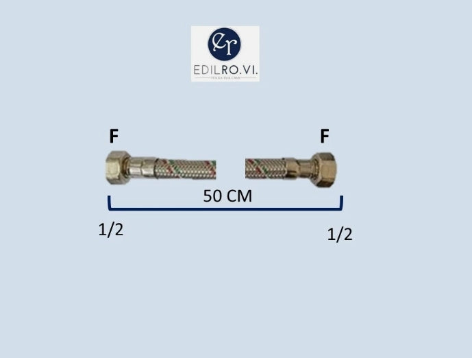 FLESSIBILE TRECCIA ACCIAIO INOX ACQUA RACCORDI IN OTTONE 1/2 3/8 M10 MF FF