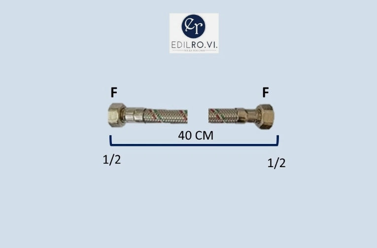 FLESSIBILE TRECCIA ACCIAIO INOX ACQUA RACCORDI IN OTTONE 1/2 3/8 M10 MF FF