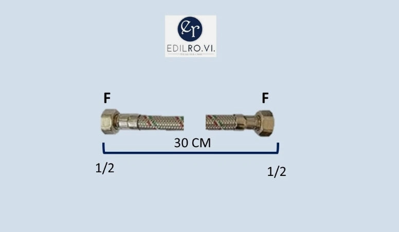 FLESSIBILE TRECCIA ACCIAIO INOX ACQUA RACCORDI IN OTTONE 1/2 3/8 M10 MF FF