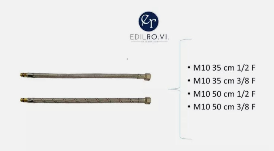 Flessibile per Miscelatore rubinetto Cucina Bagno INOX 3/8" ø10 x 35/50cm - 2PZ