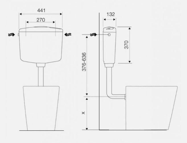 cassetta di scarico wc a zaino bassa esterna oli 1 tasto sciacquone singolo vaso