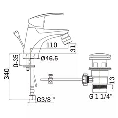 Miscelatore bidet MAMOLI serie STONE/CESARE cromo lucido con accessori