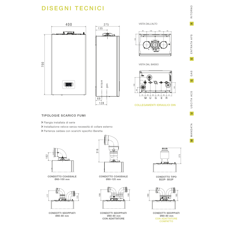 CALDAIA BERETTA a Condensazione BLR 25C Low Nox Metano Completa Di Kit Fumi