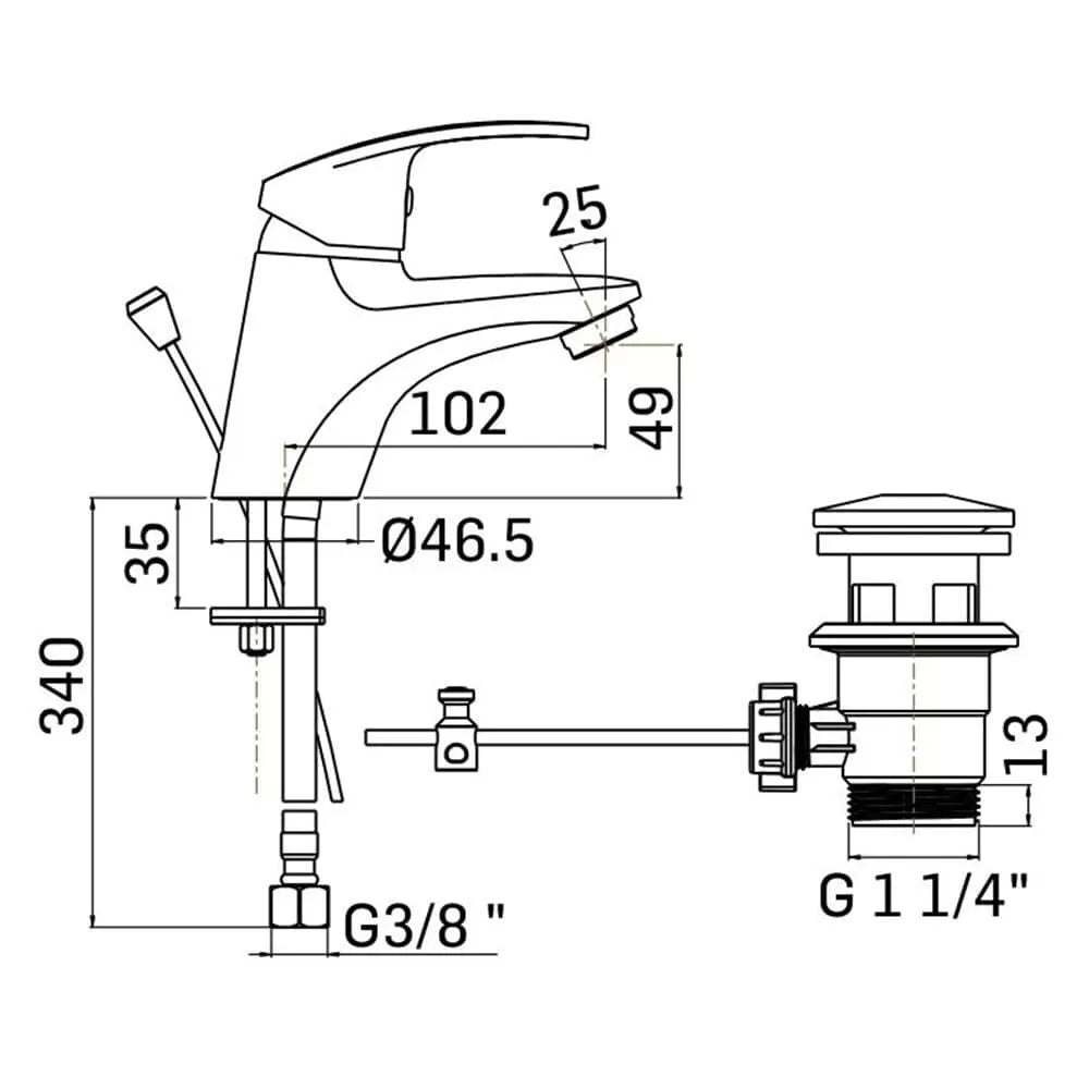 Miscelatore  lavabo  MAMOLI serie STONE/CESARE cromo lucido con accessori