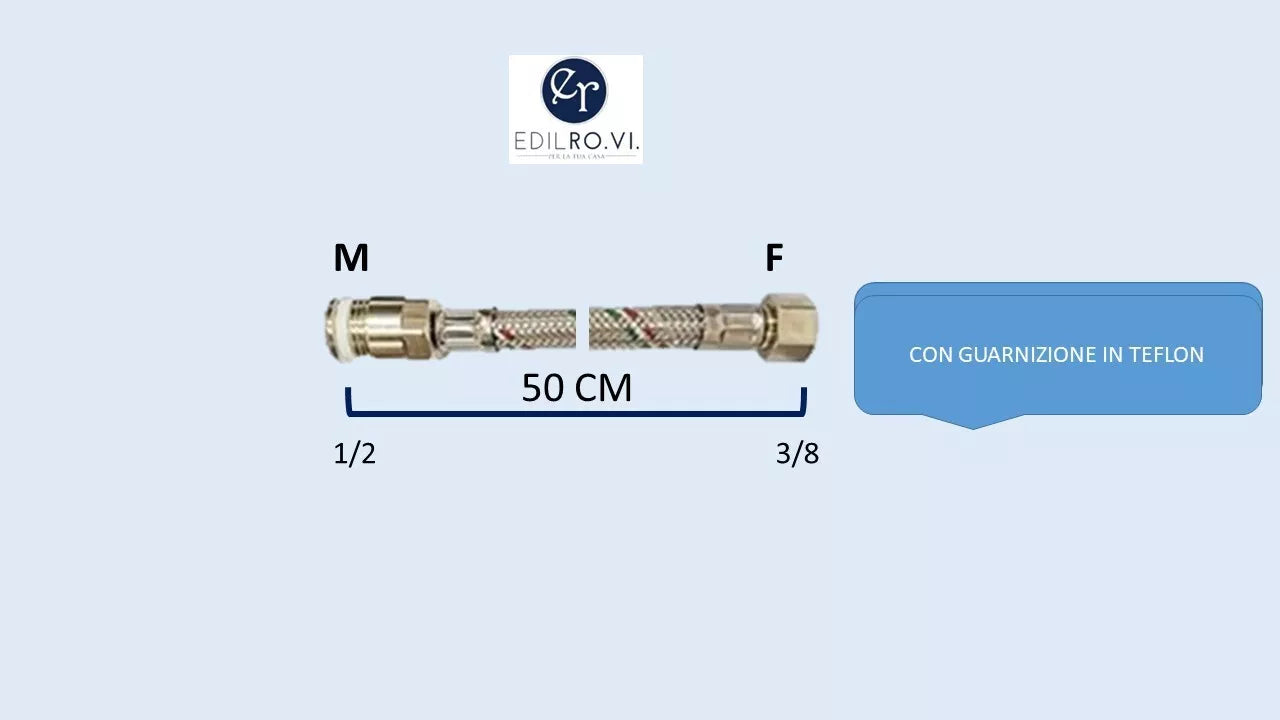 FLESSIBILE TRECCIA ACCIAIO INOX ACQUA RACCORDI IN OTTONE 1/2 3/8 M10 MF FF