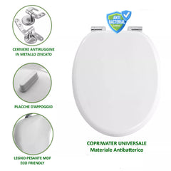 Sedile Wc Copri Water MDF Legno Tavoletta Vaso Universale Bianco Pesante Bagno